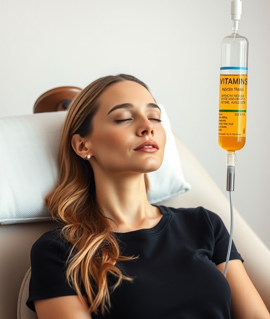 portrait-mindful-woman-sitting-armchair-closed-eyes-while-receiving-iv-infusion-with-vitamins-cosmetology-medicine-concept (3) Portrait of mindful woman sitting in armchair and closed eyes while receiving IV infusion with vitamins Cosmetology and medicine concept