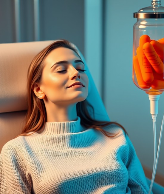 portrait-mindful-woman-sitting-armchair-closed-eyes-while-receiving-iv-infusion-with-vitamins-cosmetology-medicine-concept Portrait of mindful woman sitting in armchair and closed eyes while receiving IV infusion with vitamins Cosmetology and medicine concept